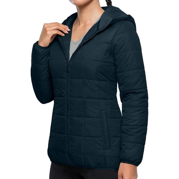Women's Puffer Jacket Hood 32 Degree Quilted Puff Foldable Jacket Dark Blue - Picture 2 of 7